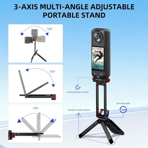 BRDRC X6 Magnetic Quick Release Tripod Stand, Aluminum Alloy Mini Table Mount for Insta360 X5/Ace Pro 2, 180° Adjustable Desktop Holder with 1/4" Screw Adapter, Arca-Swiss & Foldable Hook Accessories in Kuwait