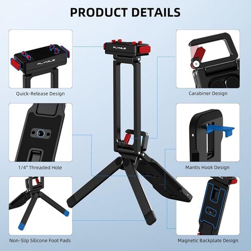 BRDRC X6 Magnetic Quick Release Tripod Stand, Aluminum Alloy Mini Table Mount for Insta360 X5/Ace Pro 2, 180° Adjustable Desktop Holder with 1/4" Screw Adapter, Arca-Swiss & Foldable Hook Accessories in Kuwait