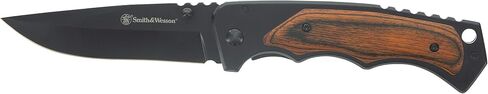Smith & Wesson 8.5in S.S. Folding Knife with 3.7in Drop Point Blade and S.S. and Real Wood Insert Handle for Outdoor in Saudi Arabia