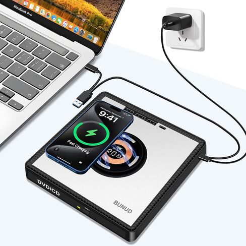 BUNUD External CD/DVD Drive for Laptop with Wireless Charger, Plug & Play in Saudi Arabia
