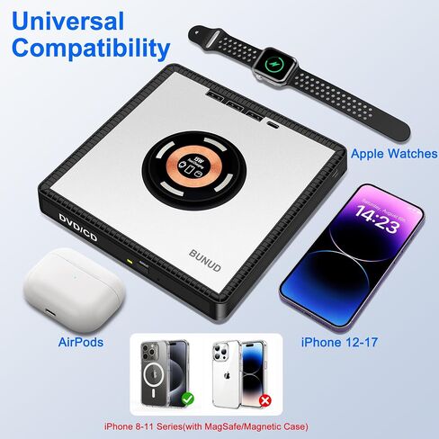 BUNUD External CD/DVD Drive for Laptop with Wireless Charger, Plug & Play in Saudi Arabia