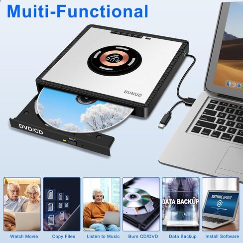 BUNUD External CD/DVD Drive for Laptop with Wireless Charger, Plug & Play in Saudi Arabia
