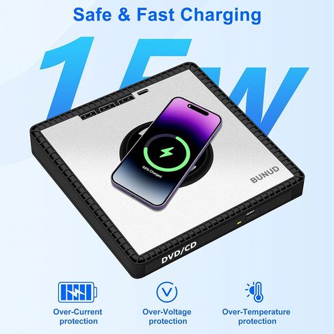 BUNUD External CD/DVD Drive for Laptop with Wireless Charger, Plug & Play in Saudi Arabia