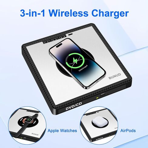 BUNUD External CD/DVD Drive for Laptop with Wireless Charger, Plug & Play in Saudi Arabia