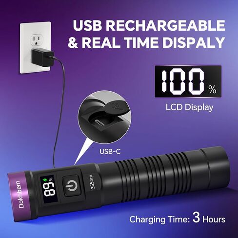 365nm 3LED UV Flashlight Black Light Powerful UV Light Rechargeable in Kuwait