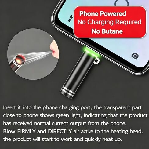 Kingmall [2 Pack] USB C Phone Electric Lighter, Plug & Blow Flameless Windproof Keychain Lighter for iPhone 16/15 & Android - Blow to Ignite, No Battery Needed in Kuwait