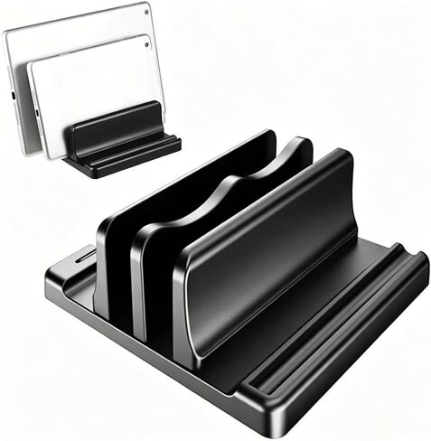 2-Slot Black Adjustable Vertical Desk Organizer Stand, Multi-Functional Storage Rack for Pen Notebook Smartphone Tablet in Kuwait