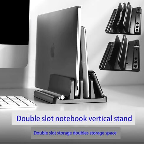 2-Slot Black Adjustable Vertical Desk Organizer Stand, Multi-Functional Storage Rack for Pen Notebook Smartphone Tablet in Kuwait