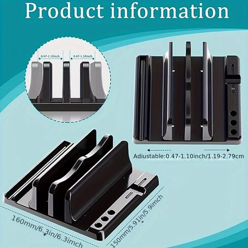 2-Slot Black Adjustable Vertical Desk Organizer Stand, Multi-Functional Storage Rack for Pen Notebook Smartphone Tablet in Kuwait