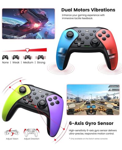 ELISWEEN 2 Pack Wireless Switch Controller for Switch/Lite/OLED/Swicth 2 Controller, Switch Controller Joysticks Work with iOS/Android/PC-Switch 2 Pro TURBO Controller with Wake-up Programmable in Kuwait