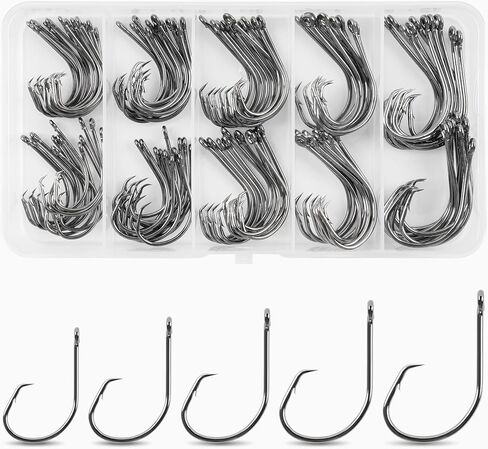 Circle Hooks Saltwater Fishing Hooks Set, Inline Octopus Circle Hooks Straight Eye Barbed High Carbon Steel Wire Hook 1/0-6/0 in Saudi Arabia