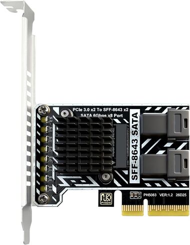 PCIE to 2-Port SFF-8643 SATA Expansion Card 8Ports SATA3 6Gbps Controller Raid Card Compatible with Synology NAS, VMware ESXi, fnOS and Linux Systems in Saudi Arabia
