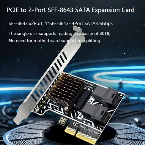 PCIE to 2-Port SFF-8643 SATA Expansion Card 8Ports SATA3 6Gbps Controller Raid Card Compatible with Synology NAS, VMware ESXi, fnOS and Linux Systems in Saudi Arabia