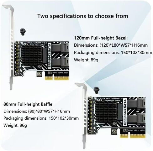 PCIE to 2-Port SFF-8643 SATA Expansion Card 8Ports SATA3 6Gbps Controller Raid Card Compatible with Synology NAS, VMware ESXi, fnOS and Linux Systems in Saudi Arabia