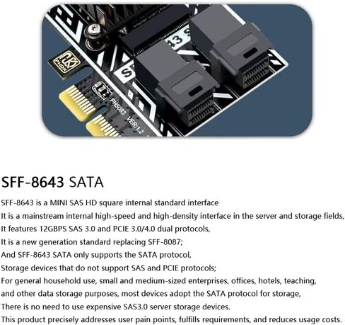 PCIE to 2-Port SFF-8643 SATA Expansion Card 8Ports SATA3 6Gbps Controller Raid Card Compatible with Synology NAS, VMware ESXi, fnOS and Linux Systems in Saudi Arabia