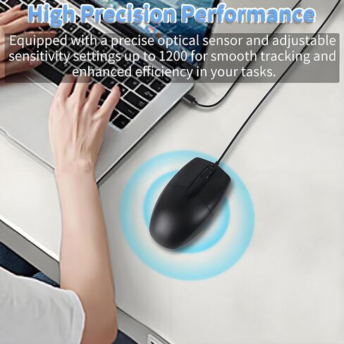 Type-C Wired Mouse - Plug and Play, High Precision, Compatible with Laptops, Smartphones & Tablets, Ideal for Office and Home Use in Kuwait