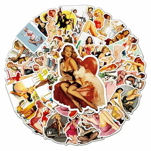 Retro Girl Stickers 50 Pcs Water-Resistant Vinyl for Laptop Water Bottle in Kuwait