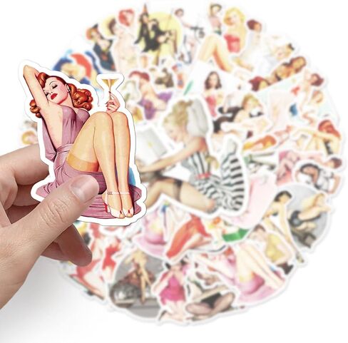 Retro Girl Stickers 50 Pcs Water-Resistant Vinyl for Laptop Water Bottle in Kuwait