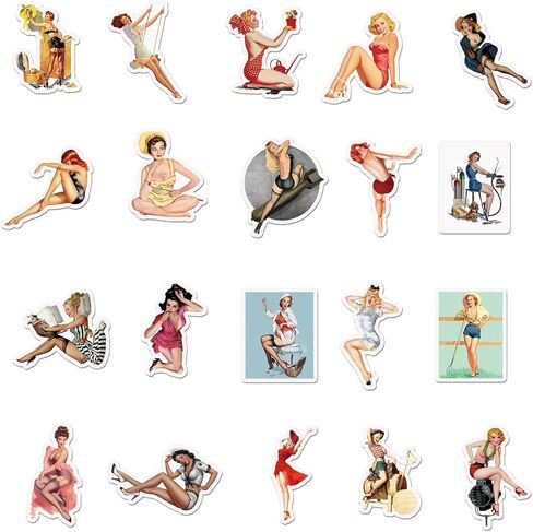 Retro Girl Stickers 50 Pcs Water-Resistant Vinyl for Laptop Water Bottle in Kuwait