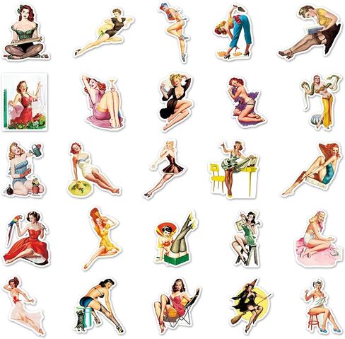 Retro Girl Stickers 50 Pcs Water-Resistant Vinyl for Laptop Water Bottle in Kuwait