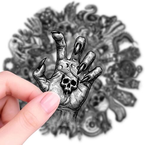 50Pcs Black Vintage Gothic Stickers, Dark Spooky Skull Witchy Decorative Stickers for Journal Scrapbooking Skateboard Luggage Laptop Water Bottle Halloween Gifts, Waterproof PET Transparent Decals in Saudi Arabia