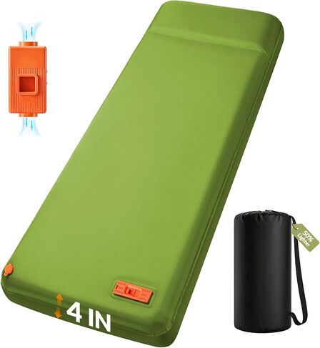 Self Inflating Foam Sleeping Pad with Electric Pump, 4" Ultra-Thick Foam Camping Air Mattress, 9.5 R-Value 4 Season Camping Mattress Pad with Built-in Pillow, Camping Gear for Tent Travel Car in Saudi Arabia