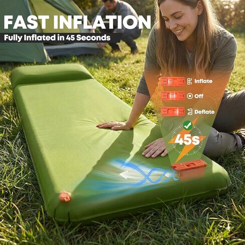Self Inflating Foam Sleeping Pad with Electric Pump, 4" Ultra-Thick Foam Camping Air Mattress, 9.5 R-Value 4 Season Camping Mattress Pad with Built-in Pillow, Camping Gear for Tent Travel Car in Saudi Arabia