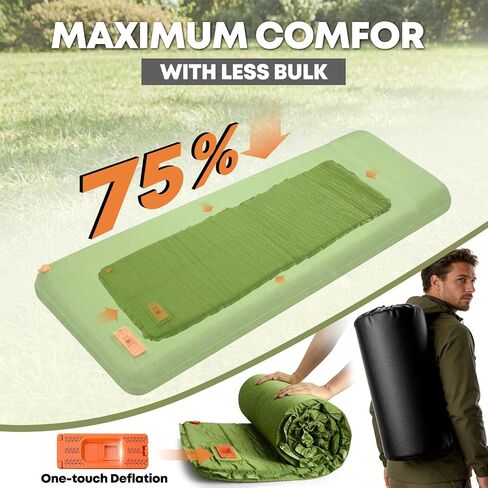 Self Inflating Foam Sleeping Pad with Electric Pump, 4" Ultra-Thick Foam Camping Air Mattress, 9.5 R-Value 4 Season Camping Mattress Pad with Built-in Pillow, Camping Gear for Tent Travel Car in Saudi Arabia