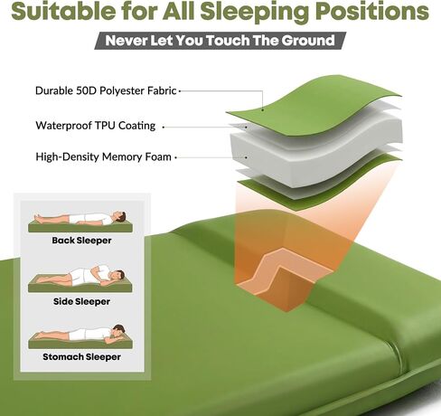 Self Inflating Foam Sleeping Pad with Electric Pump, 4" Ultra-Thick Foam Camping Air Mattress, 9.5 R-Value 4 Season Camping Mattress Pad with Built-in Pillow, Camping Gear for Tent Travel Car in Saudi Arabia