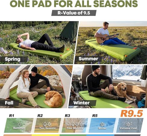 Self Inflating Foam Sleeping Pad with Electric Pump, 4" Ultra-Thick Foam Camping Air Mattress, 9.5 R-Value 4 Season Camping Mattress Pad with Built-in Pillow, Camping Gear for Tent Travel Car in Saudi Arabia