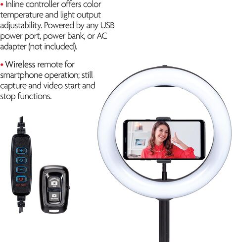 Sunpak 10.5" Self Storing Bi-Color LED Ring Light Kit with Telescopic Stand in Kuwait