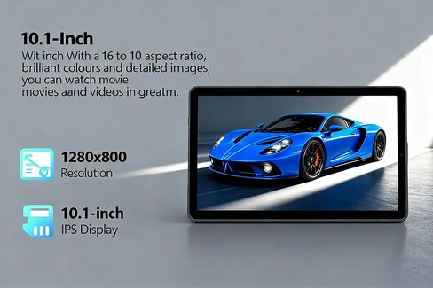 10.1 Inch Android 15 Tablet with Gemini AI, 18GB RAM 128GB ROM (1TB Expandable), Octa-Core Processor, 1280x800 IPS HD Display, 6000mAh Battery, WiFi 6, Dual 5MP/8MP Camera, Widevine L1, Black in Kuwait