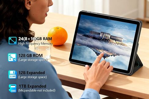 10.1 Inch Android 15 Tablet with Gemini AI, 18GB RAM 128GB ROM (1TB Expandable), Octa-Core Processor, 1280x800 IPS HD Display, 6000mAh Battery, WiFi 6, Dual 5MP/8MP Camera, Widevine L1, Black in Kuwait