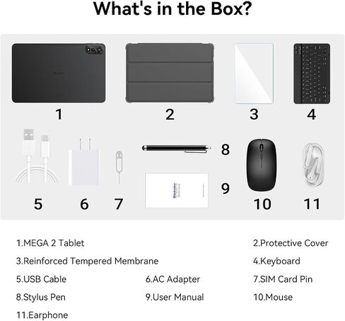 Blackview Android Tablet with Keyboard,12 inch Large Tablet, Computer Tablets with Gemini AI,Pen,24GB+128GB/2TB, 2K FHD+ Display, 9000mAh/18W, Widevine L1, 5G WiFi, GPS in Kuwait