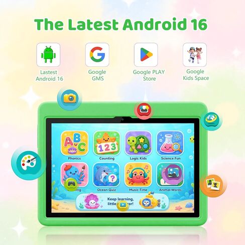 Kids Tablet 10.1 Inch Android 16 Tablet for Kids, 24GB RAM 128GB ROM 1TB Expand, 6000mAh Battery, Parental Control, UKIDOZ Kids Space, Widevine L1, BT5.4, Dual Camera Tablet with Case-Green in Kuwait