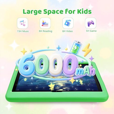 Kids Tablet 10.1 Inch Android 16 Tablet for Kids, 24GB RAM 128GB ROM 1TB Expand, 6000mAh Battery, Parental Control, UKIDOZ Kids Space, Widevine L1, BT5.4, Dual Camera Tablet with Case-Green in Kuwait