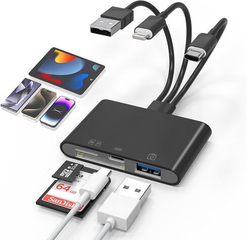 SD Card Reader for iPhone Digital Camera Transfer - Lightning to USB Camera Adapter with Charging Port, Portable USB Type-C(Data/Charge/Audio) SD Card Adapter for iPhone 13/14/15/16/17, iPad, Android in Kuwait