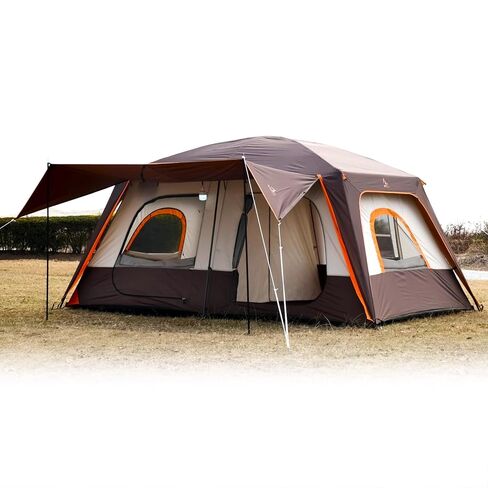 KTT Extra Large Tent 10-12 Person,Family Cabin Tents,2 Rooms,3 Doors and 3 Windows with Mesh,Straight Wall,Waterproof,Double Layer,Big Tent for Outdoor,Picnic,Camping,Family Gathering in Kuwait