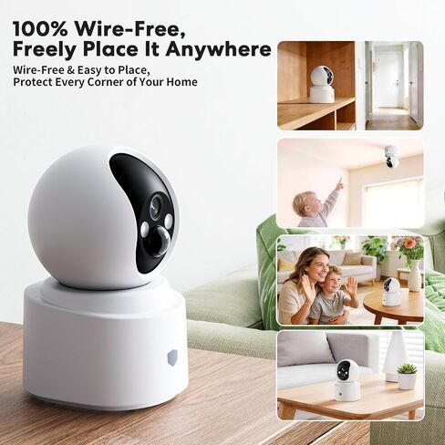 Noonkey 2-Pack 4MP كاميرا أمان تعمل بالبطارية قابلة لإعادة الشحن داخلية، 5G/2.4G WiFi 6، كاميرا منزلية PTZ لاسلكية مع كشف حركة AI، رؤية ليلية ملونة، صوت ثنائي الاتجاه، Alexa، مراقبة الحيوانات الأليفة/الطفل in Kuwait