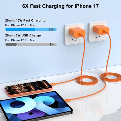 iPhone 17 16 15 Charger Fast Charging, 40W USB C Charger Block and Cable in Kuwait