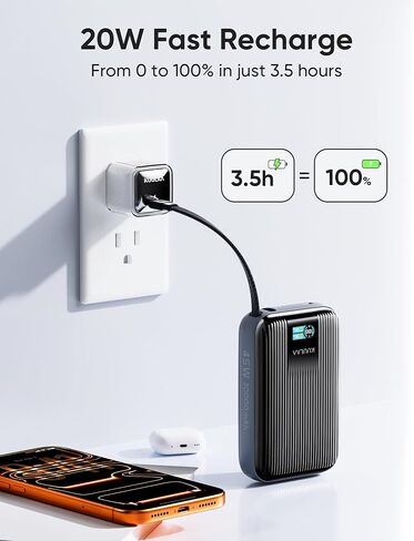 Kuulaa 45W Power Bank, 20000mAh Portable Charger with Built-in USB-C Cable, External Battery with Fast Charging, External Battery with Digital Display for iPhone 16/15 Pro Max, MacBook, Galaxy S25 in Kuwait