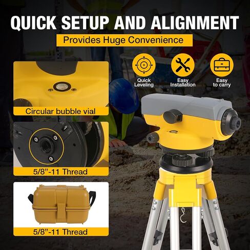 32X Automatic Optical Level Kit, Lightweight Aluminum Surveying Tripod 62.2"/1580mm and 9 FT Dual Sided Aluminum Grade Rod, 32X Optical Automatic Level in Kuwait