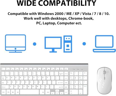 Wireless Keyboard Mouse, JOYACCES 2.4G Compact and Ultra Slim Wireless Keyboard and Mouse for Windows, Computer, Desktop, PC, Laptop-Sliver in Kuwait
