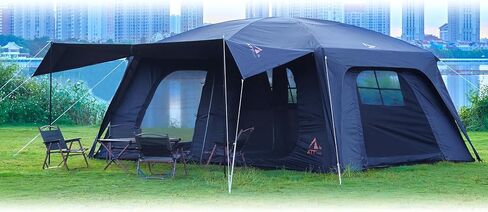 KTT Extra Large Tent 10-12-14 Person,Family Cabin Tents,2 Rooms,3 Doors and 3 Windows with Mesh,Straight Wall,Waterproof,Double Layer,Big Tent for Outdoor,Picnic,Camping,Family Gathering in Kuwait