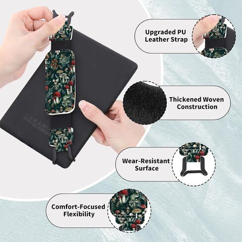 Secure Hand Strap for 6-7.5" Kindle and Tablets, Versatile Lightweight Faux Leather E-Book Grip Holder, Heavy-Duty E-Book Accessories for Reading Lover Gift (Mushroom) in Saudi Arabia