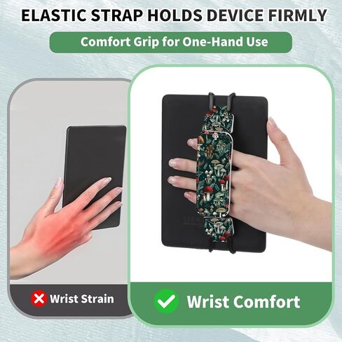 Secure Hand Strap for 6-7.5" Kindle and Tablets, Versatile Lightweight Faux Leather E-Book Grip Holder, Heavy-Duty E-Book Accessories for Reading Lover Gift (Mushroom) in Saudi Arabia