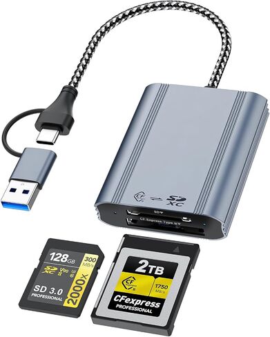 CFexpress Type B & SD Card Reader, USB 3.2 Gen 2 10Gbps Dual Slot, 2-in-1 CF Express Type B Card Adapter, Supports Simultaneous Read/Write for Windows/Mac/iOS/Android/Linux, All-Metal Design in Saudi Arabia