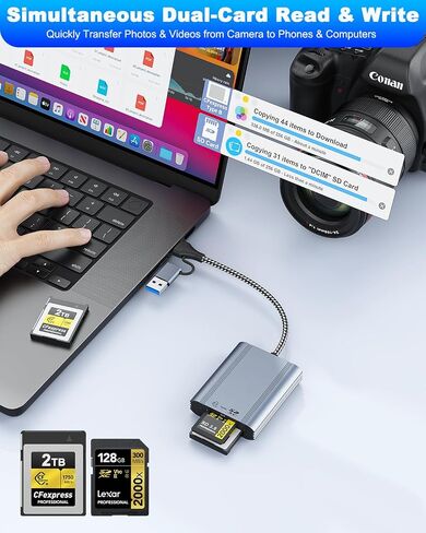 CFexpress Type B & SD Card Reader, USB 3.2 Gen 2 10Gbps Dual Slot, 2-in-1 CF Express Type B Card Adapter, Supports Simultaneous Read/Write for Windows/Mac/iOS/Android/Linux, All-Metal Design in Saudi Arabia