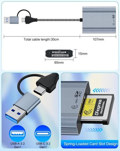 CFexpress Type B & SD Card Reader, USB 3.2 Gen 2 10Gbps Dual Slot, 2-in-1 CF Express Type B Card Adapter, Supports Simultaneous Read/Write for Windows/Mac/iOS/Android/Linux, All-Metal Design in Saudi Arabia
