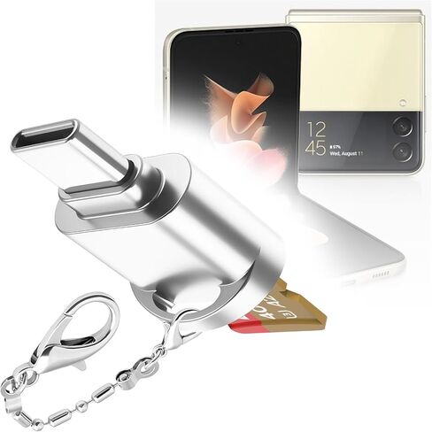 BoxWave Adapter Compatible with Samsung Galaxy Z Flip 3 - Micro SD Card miniReader, USB Type-C OTG Reader USB3.0 Adapter Keychain - Metallic Silver in Kuwait